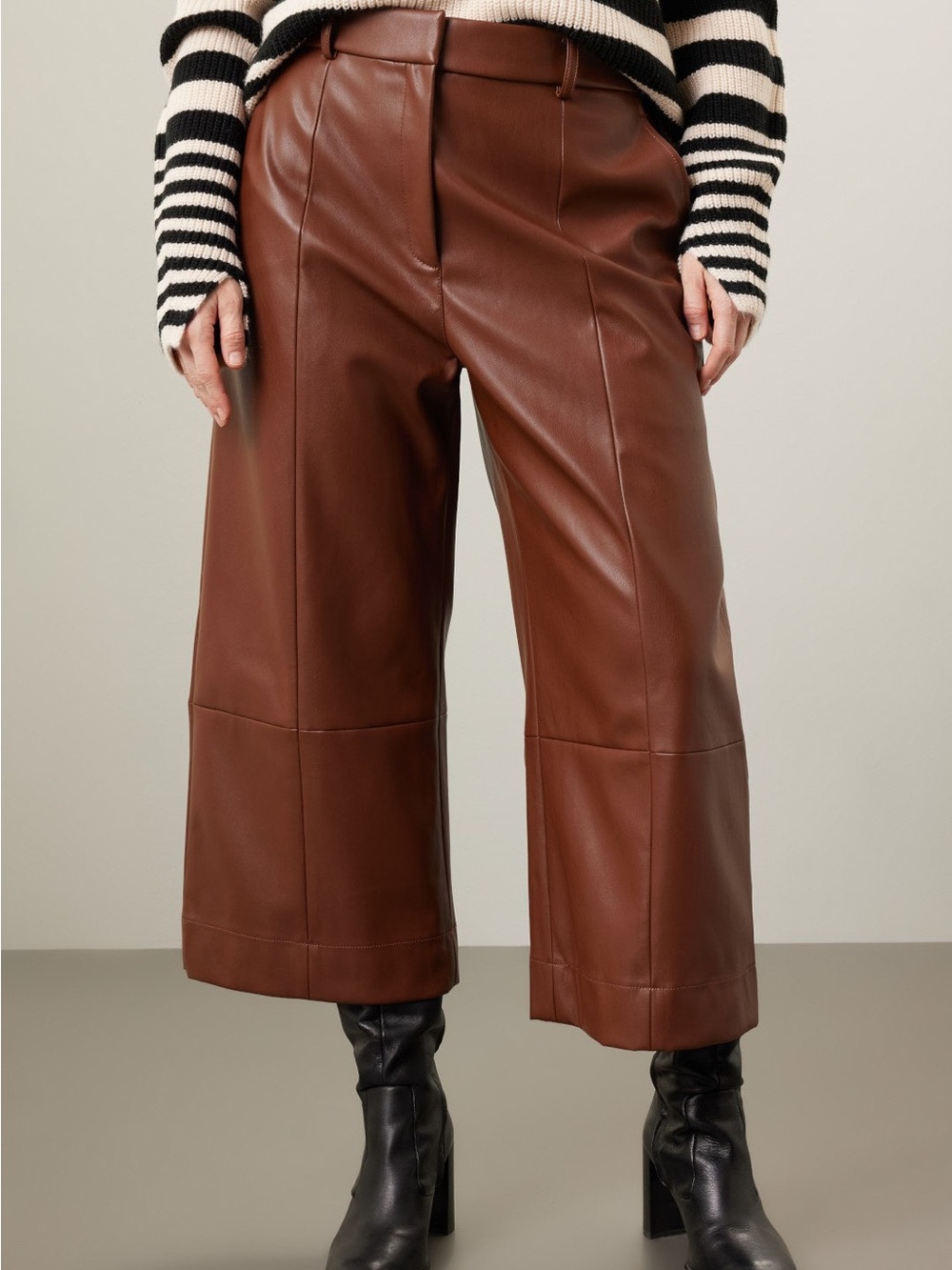Jason Wu Brown Faux Leather Cropped Wide-Leg Culotte Pants